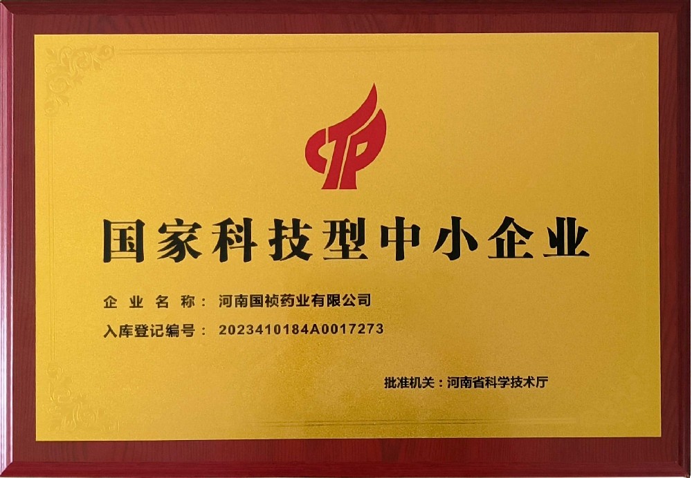 熱烈慶祝國(guó)禎藥業(yè)榮獲“國(guó)家科技型中小型企業(yè)”榮譽(yù)稱號(hào)